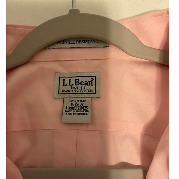 VTG LL Bean Mens Wrinkle Resistant Cotton Dress Shirt Pink 16.5-37 251423 - Picture 5 of 5